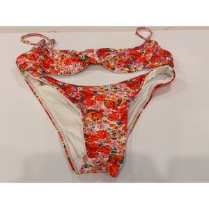 Monday Swimwear Floral Bikini Set M Top L Bottom Underwire NWOT